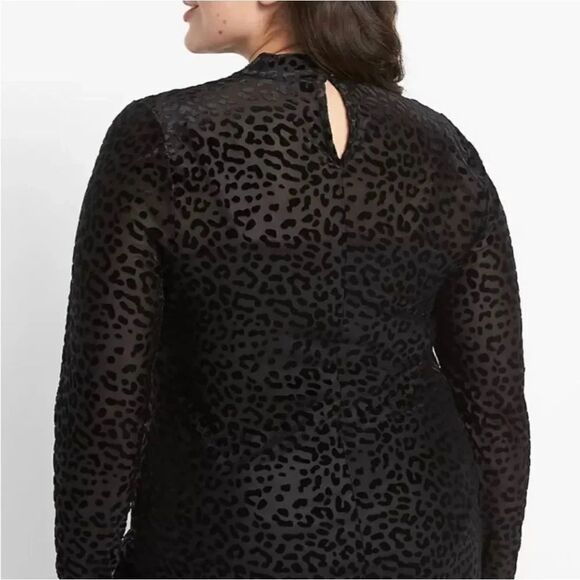 Lane Bryant 22/24 Black Leopard Print Mock Neck Sheer Mesh Long Sleeve Blouse - Picture 2 of 13